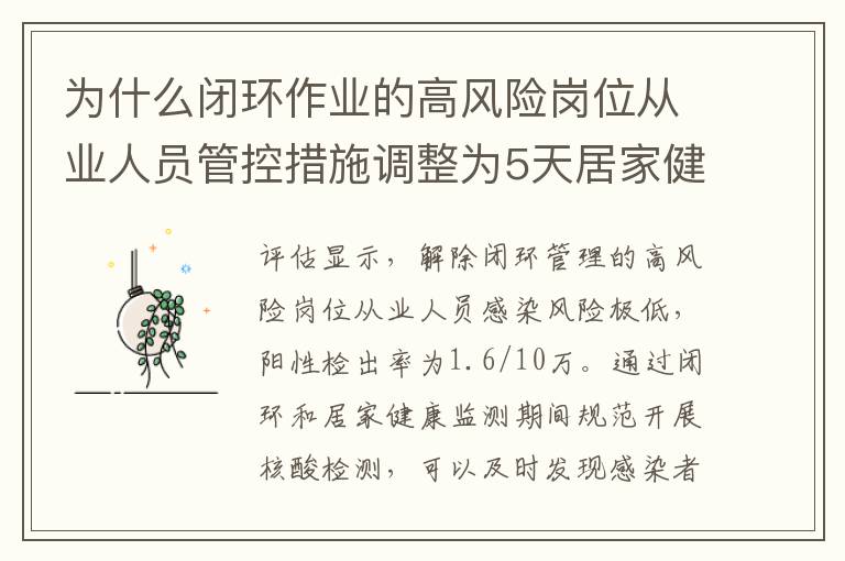 为什么闭环作业的高风险岗位从业人员管控措施调整为5天居家健康监测？