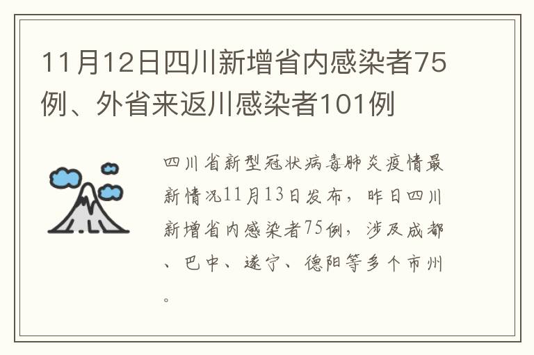 11月12日四川新增省内感染者75例、外省来返川感染者101例