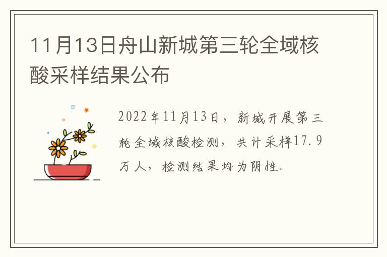 11月13日舟山新城第三轮全域核酸采样结果公布
