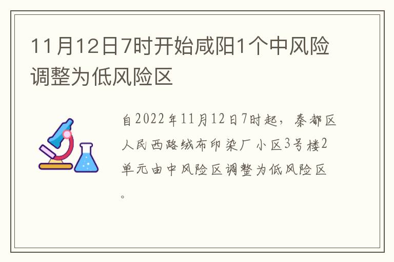 11月12日7时开始咸阳1个中风险调整为低风险区