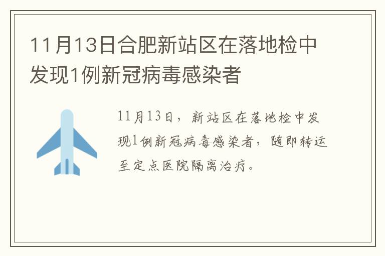 11月13日合肥新站区在落地检中发现1例新冠病毒感染者