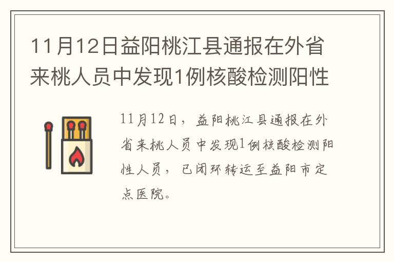 11月12日益阳桃江县通报在外省来桃人员中发现1例核酸检测阳性人员