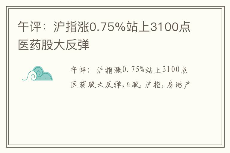 午评：沪指涨0.75%站上3100点 医药股大反弹