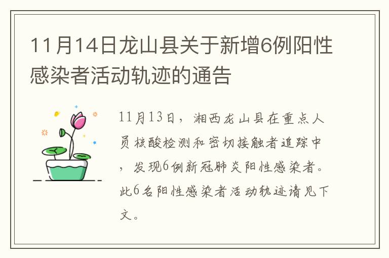 11月14日龙山县关于新增6例阳性感染者活动轨迹的通告