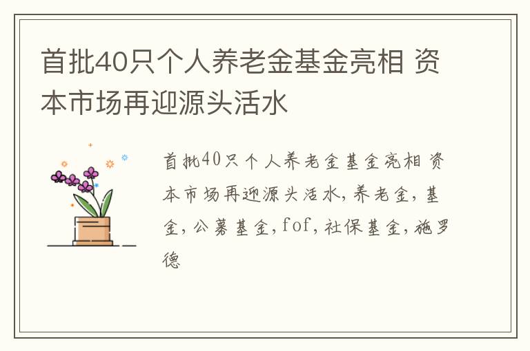 首批40只个人养老金基金亮相 资本市场再迎源头活水