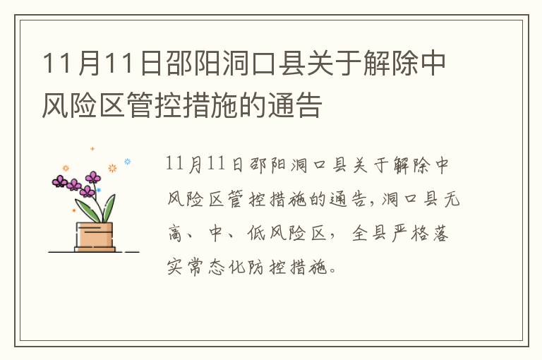 11月11日邵阳洞口县关于解除中风险区管控措施的通告