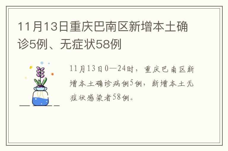 11月13日重庆巴南区新增本土确诊5例、无症状58例