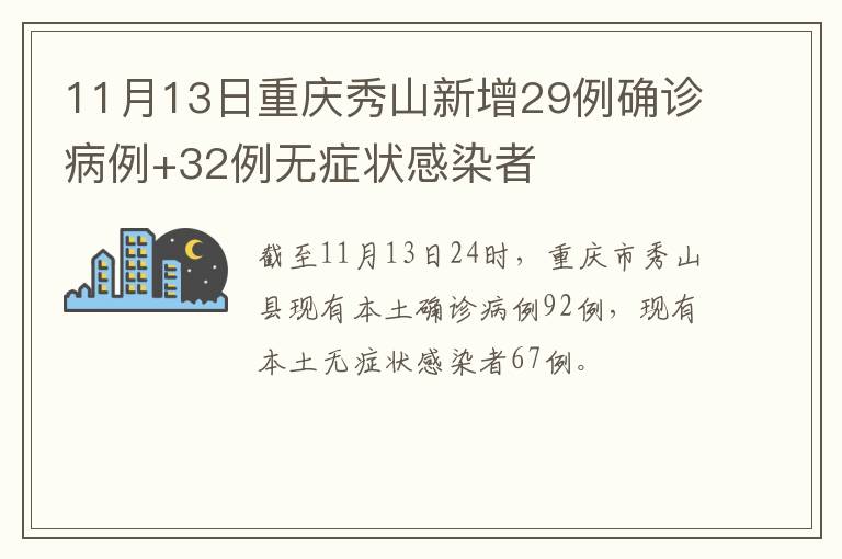 11月13日重庆秀山新增29例确诊病例+32例无症状感染者
