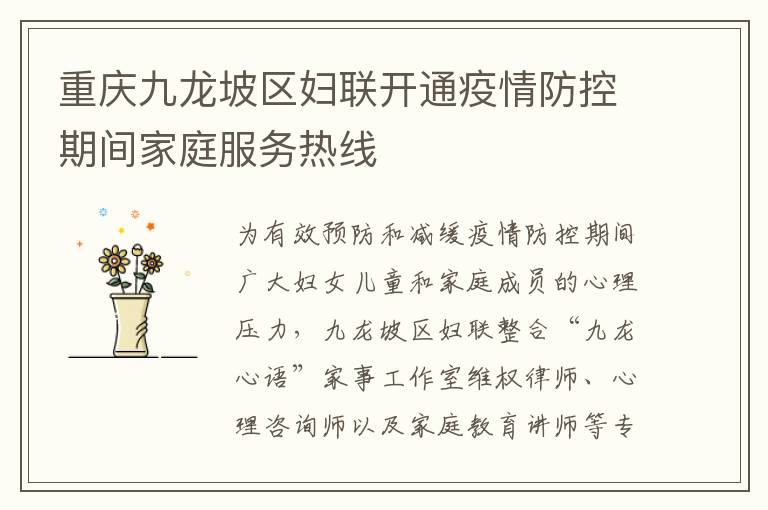重庆九龙坡区妇联开通疫情防控期间家庭服务热线