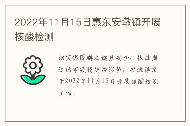 2022年11月15日惠东安墩镇开展核酸检测