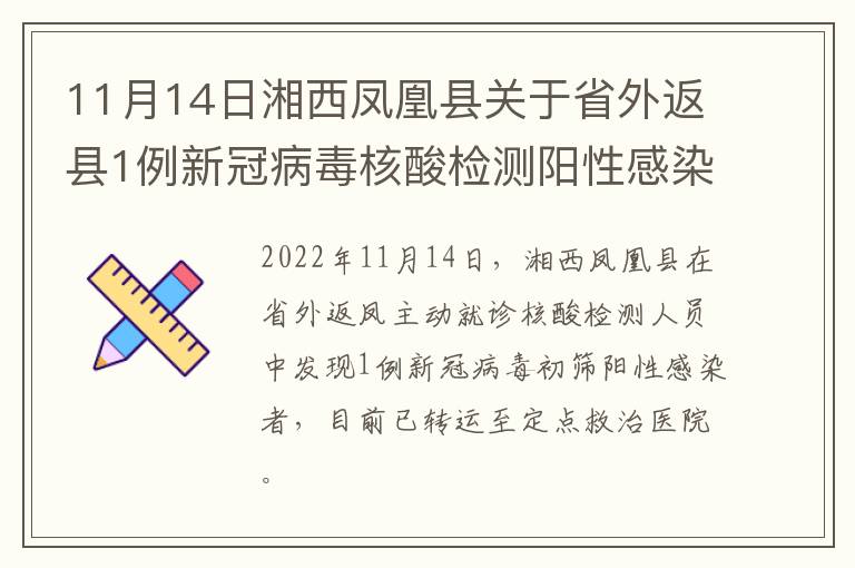 11月14日湘西凤凰县关于省外返县1例新冠病毒核酸检测阳性感染者活动轨迹的通告