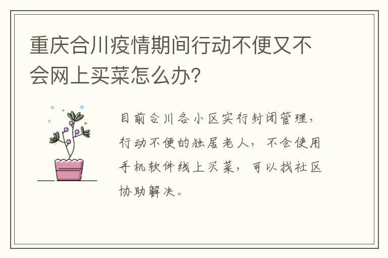 重庆合川疫情期间行动不便又不会网上买菜怎么办？