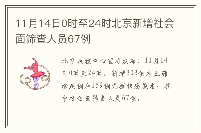11月14日0时至24时北京新增社会面筛查人员67例