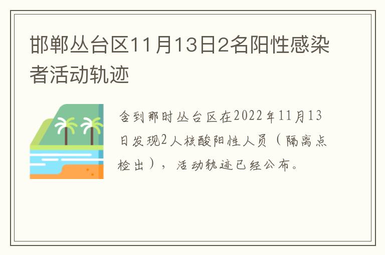 邯郸丛台区11月13日2名阳性感染者活动轨迹