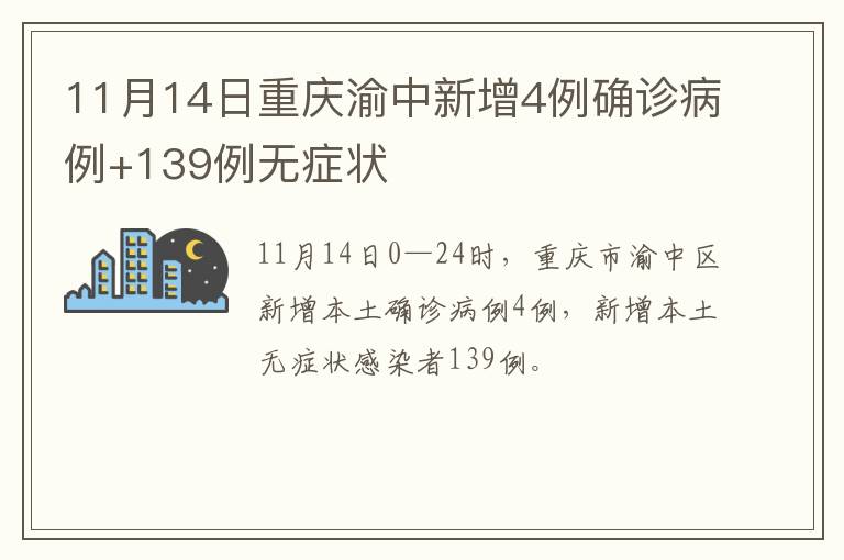 11月14日重庆渝中新增4例确诊病例+139例无症状