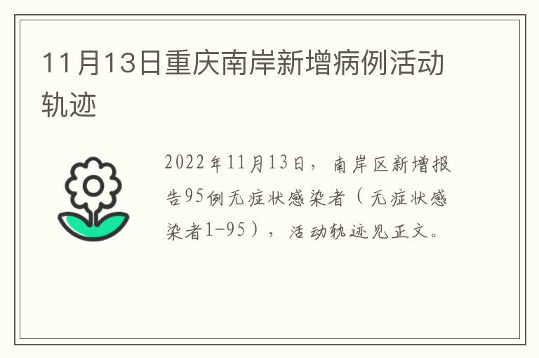 11月13日重庆南岸新增病例活动轨迹