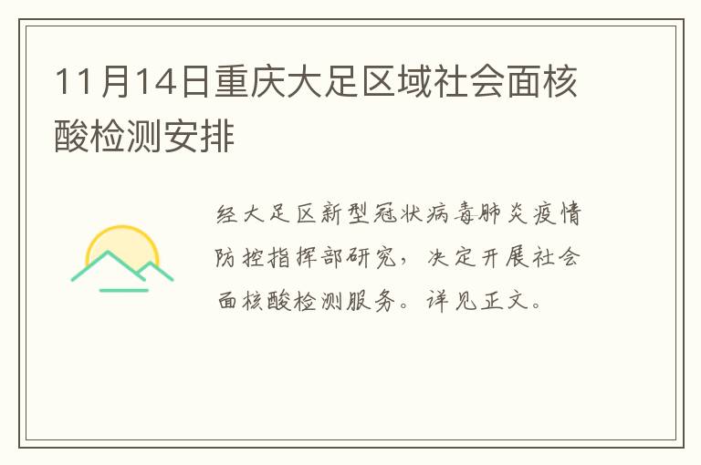 11月14日重庆大足区域社会面核酸检测安排