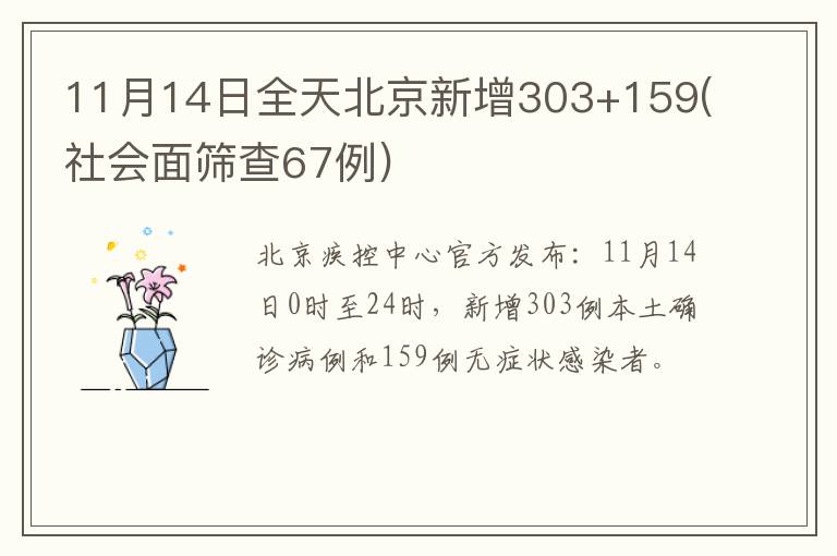 11月14日全天北京新增303+159(社会面筛查67例)