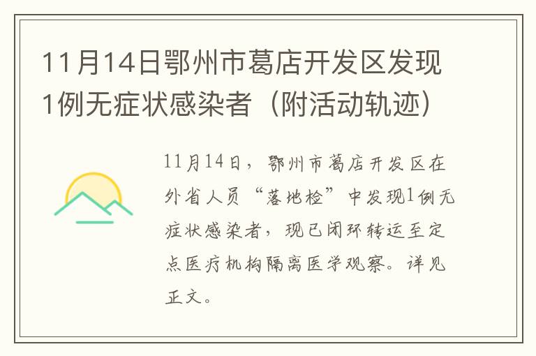 11月14日鄂州市葛店开发区发现1例无症状感染者（附活动轨迹）