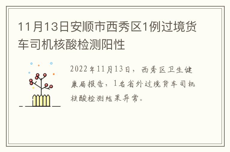 11月13日安顺市西秀区1例过境货车司机核酸检测阳性