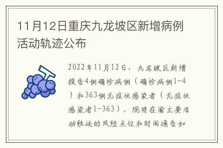 11月12日重庆九龙坡区新增病例活动轨迹公布