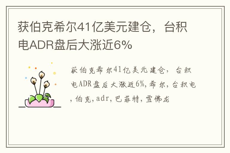 获伯克希尔41亿美元建仓，台积电ADR盘后大涨近6%