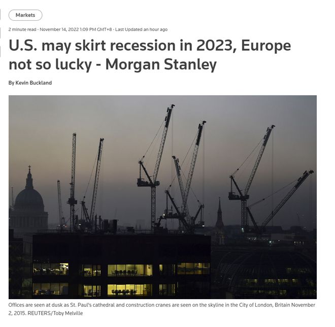 “美国有望躲过衰退，英国欧元区难逃一劫”
