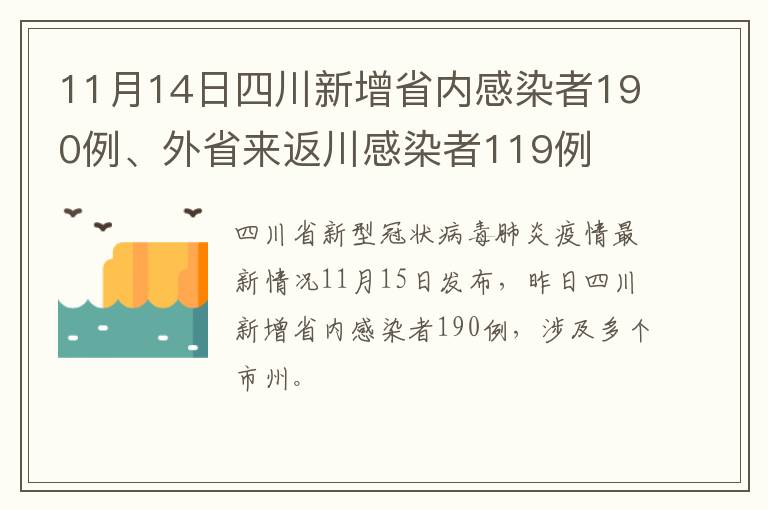 11月14日四川新增省内感染者190例、外省来返川感染者119例