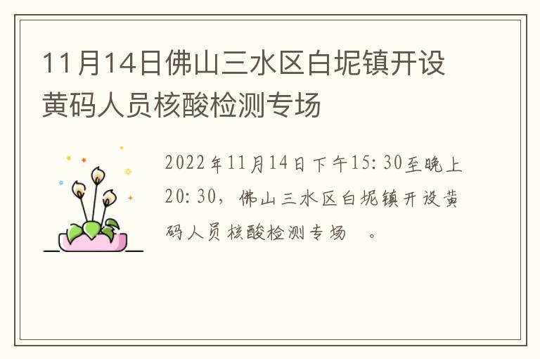 11月14日佛山三水区白坭镇开设黄码人员核酸检测专场​