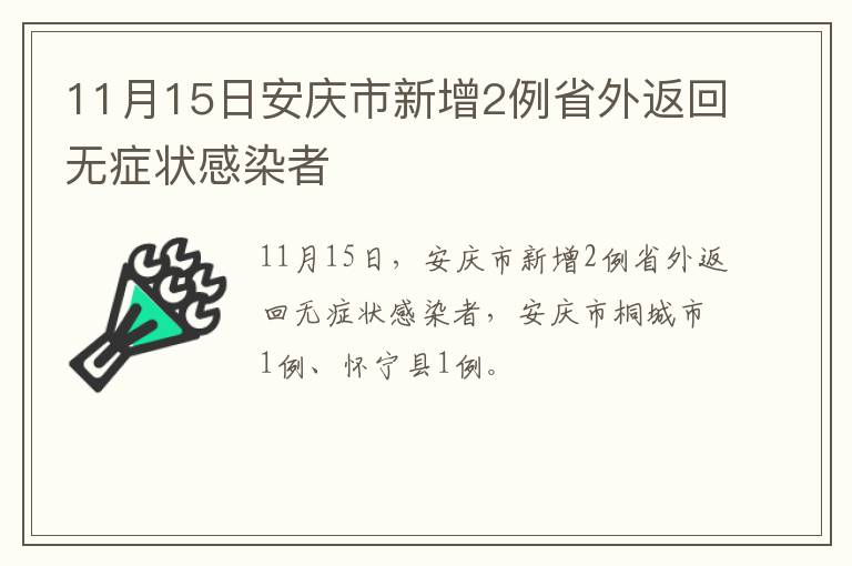 11月15日安庆市新增2例省外返回无症状感染者
