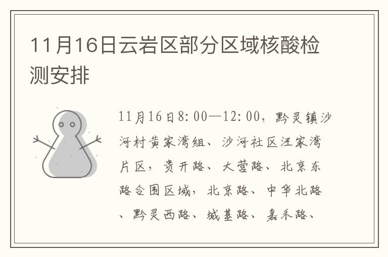 11月16日云岩区部分区域核酸检测安排