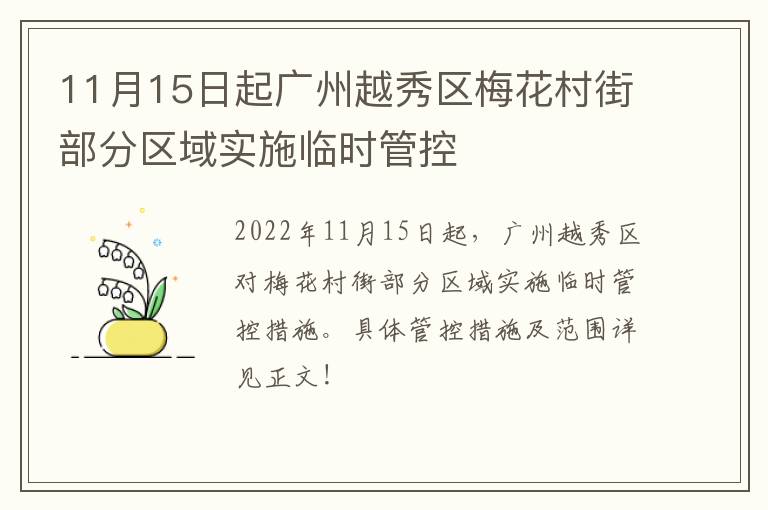 11月15日起广州越秀区梅花村街部分区域实施临时管控