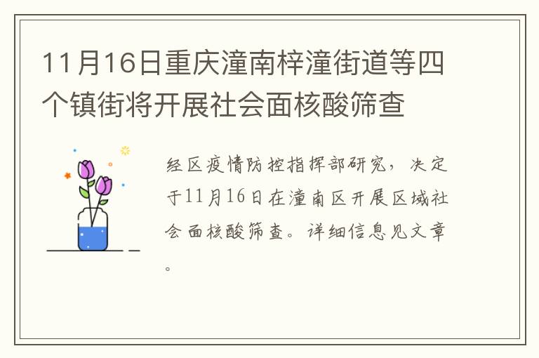 11月16日重庆潼南梓潼街道等四个镇街将开展社会面核酸筛查