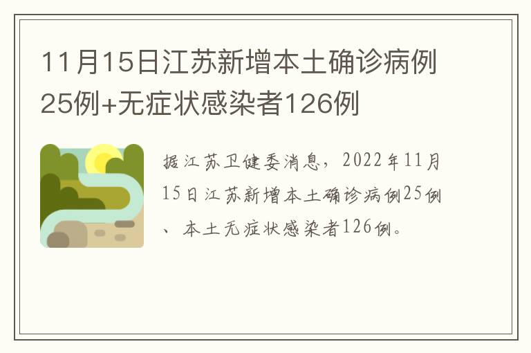 11月15日江苏新增本土确诊病例25例+无症状感染者126例
