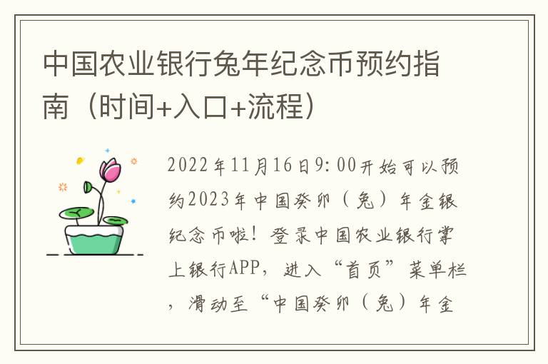 中国农业银行兔年纪念币预约指南（时间+入口+流程）