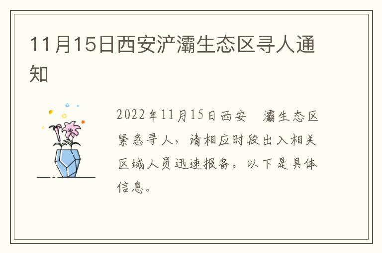 11月15日西安浐灞生态区寻人通知