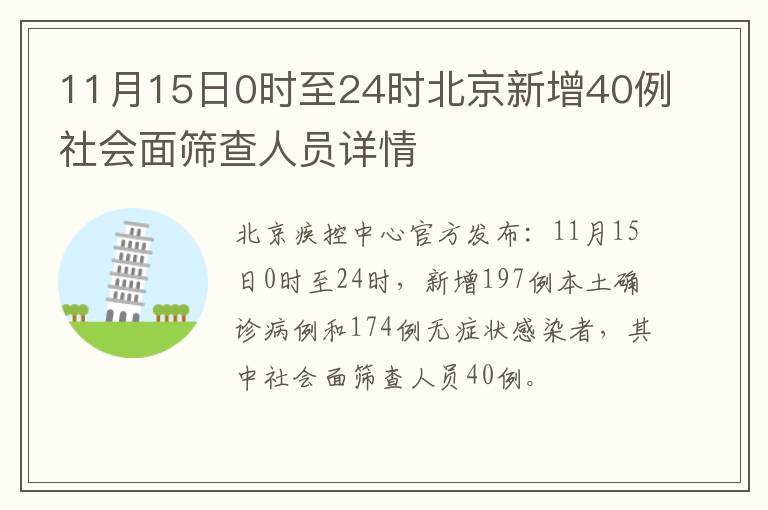 11月15日0时至24时北京新增40例社会面筛查人员详情