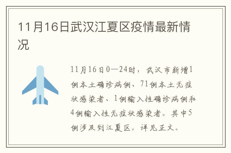11月16日武汉江夏区疫情最新情况