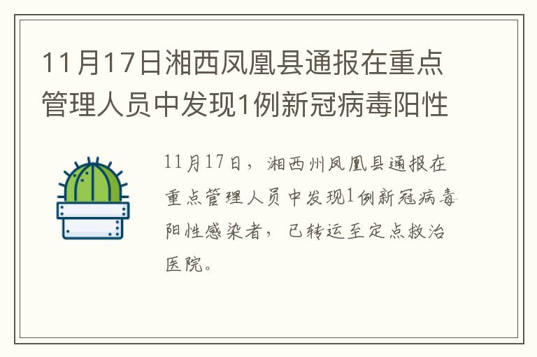 11月17日湘西凤凰县通报在重点管理人员中发现1例新冠病毒阳性感染者