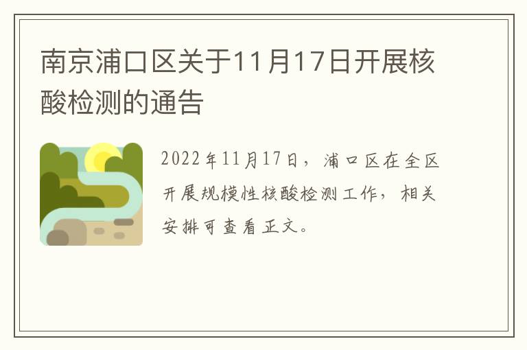 南京浦口区关于11月17日开展核酸检测的通告