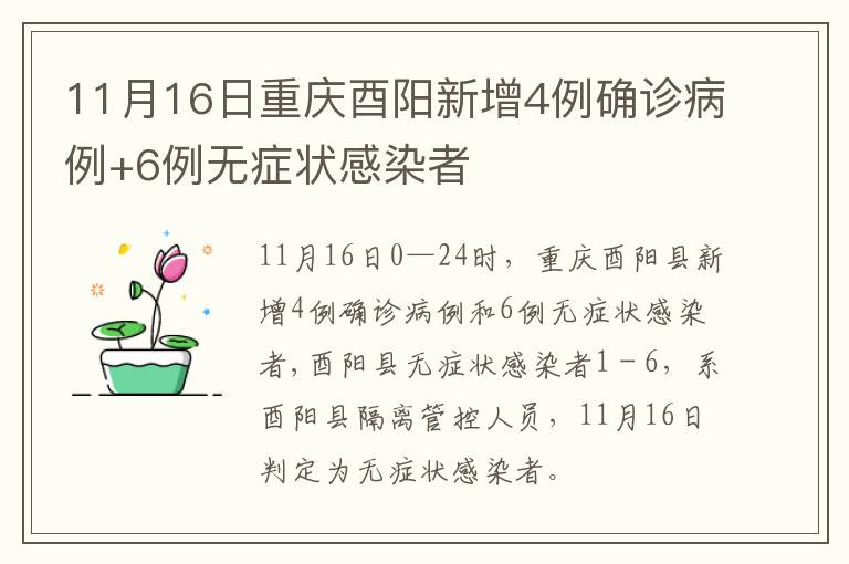 11月16日重庆酉阳新增4例确诊病例+6例无症状感染者