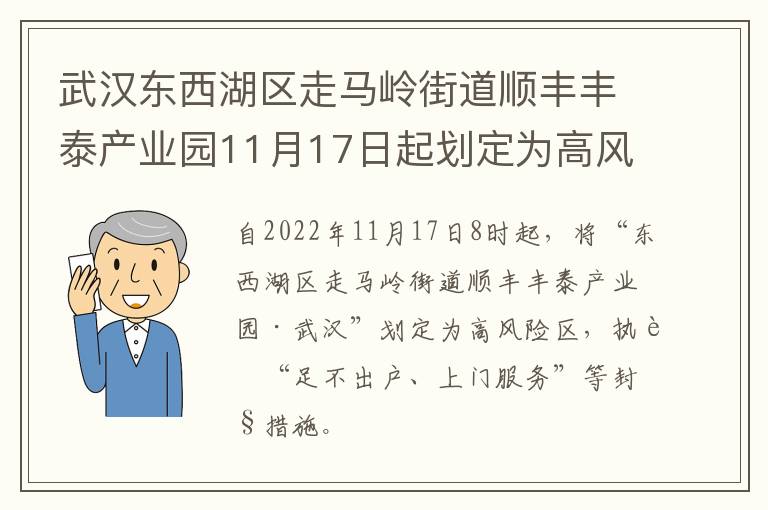 武汉东西湖区走马岭街道顺丰丰泰产业园11月17日起划定为高风险区