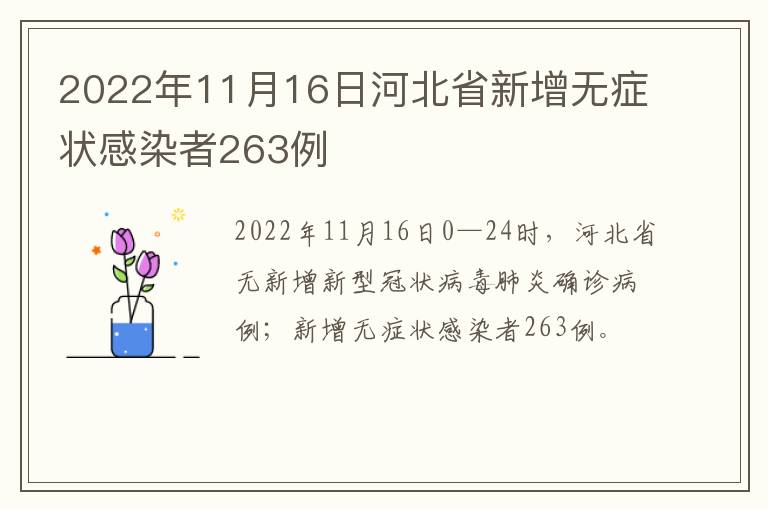 2022年11月16日河北省新增无症状感染者263例