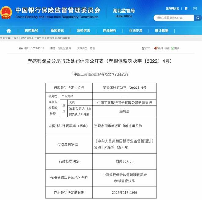 孝感银保监分局连开四张罚单，中国银行孝感分行等被罚