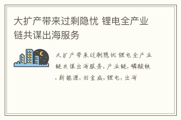 大扩产带来过剩隐忧 锂电全产业链共谋出海服务