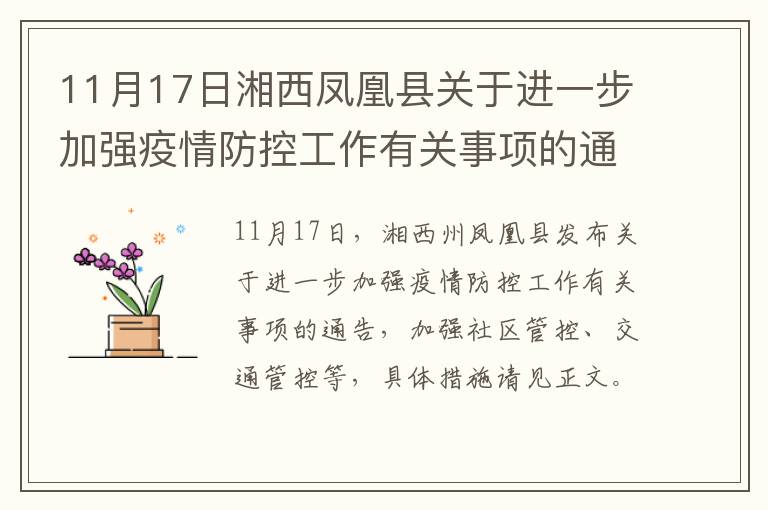 11月17日湘西凤凰县关于进一步加强疫情防控工作有关事项的通告