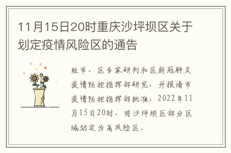 11月15日20时重庆沙坪坝区关于划定疫情风险区的通告