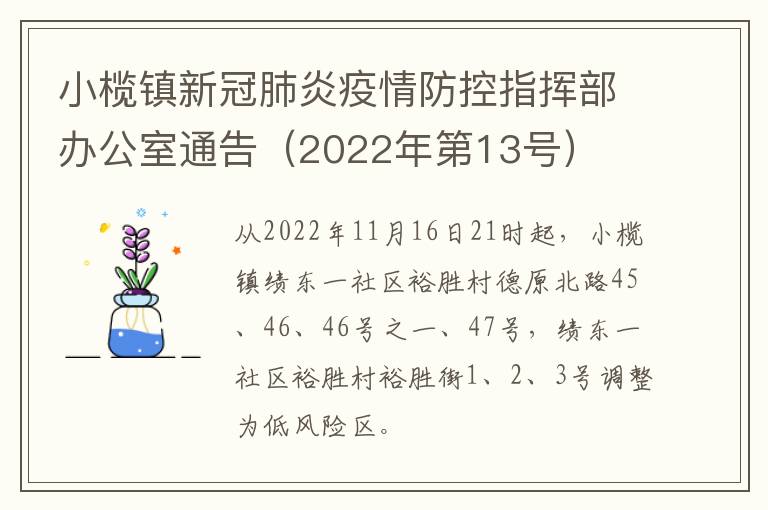 小榄镇新冠肺炎疫情防控指挥部办公室通告（2022年第13号）