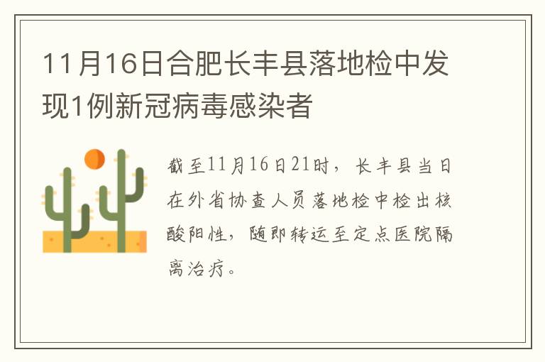 11月16日合肥长丰县落地检中发现1例新冠病毒感染者