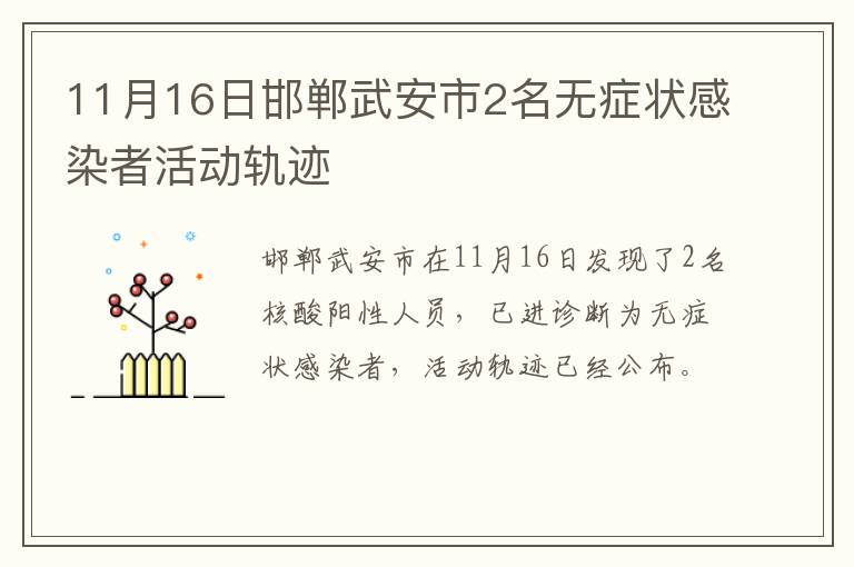 11月16日邯郸武安市2名无症状感染者活动轨迹